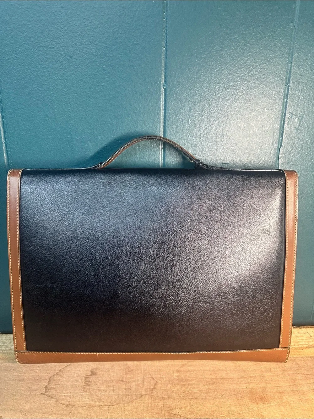 Vintage BALLY Italy Leather Briefcase Black Brown Executive Document Bag Brass